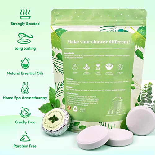 POLEVIEW SHOWER STEAMERS AROMATHERAPY (PACK OF 12) GIFT SET FOR WOMAN AND MAN, STRONGLY SCENTED EUCALYPTUS & PEPPERMINT ESSENTIAL OIL SHOWER BOMBS FOR SINUS RELIEF, BREATHE EASY AND DEEP RELAXATION