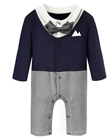 Baby Boy Romper 1pcs Toddler Outfit Clothing Set Tuxedo Jumpsuit & Bowtie Pants