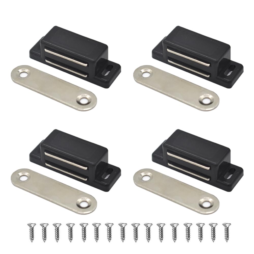 Magnetic Door Catch, Lockimo Cupboard Door Magnets Drawer Magnet Small Cabinet Door Magnetic Catches Latches for Kitchen Wardrobe Magnets Door Closers Magnet Closure 4 Pack Black