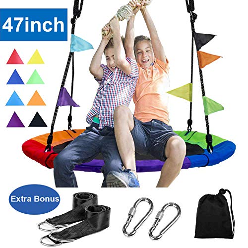 Nestschaukel Tellerschaukel 120cm Garten-Schaukel Kinderschaukel für Kinder und Erwachsene mit Wimpel (Bunt 120cm) – Bild 3