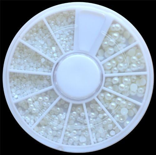 GCIYAEN White Pearl Nail Art Stone Different Size Wheel Rhinestones Beads