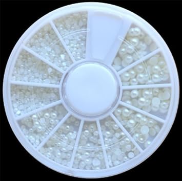 nail world365 EverGoods White Pearl Nail Art Stone Different Size Wheel Rhinestones Beads