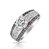 CZ Pave Coffee and Round Engagement Ring Rhodium Plated