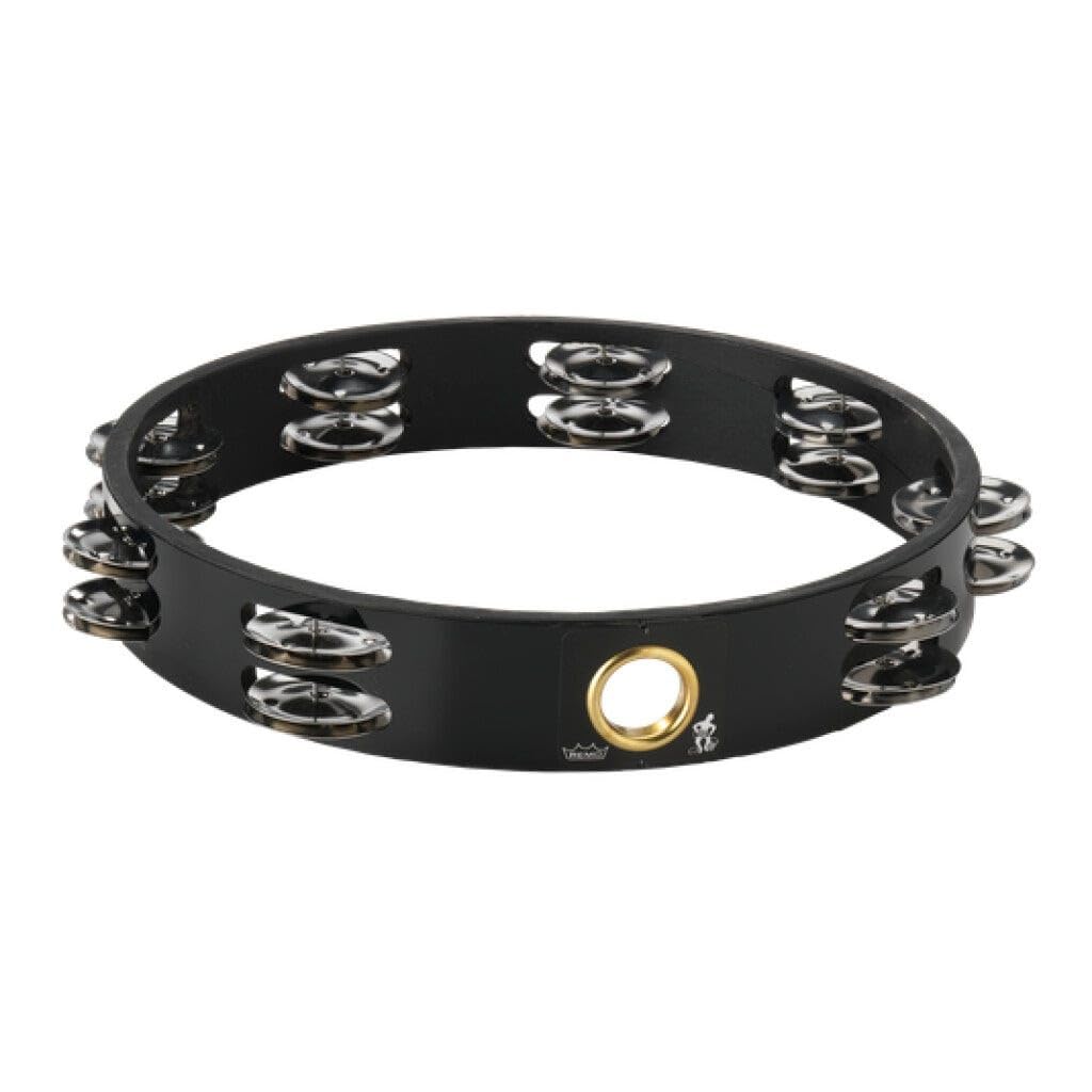 Remo World Percussion Tambourine without Head 10" Double Row – Acousticon Frame, Quadura Black Finish, 8 Pairs of Jingles – TA-6210-70