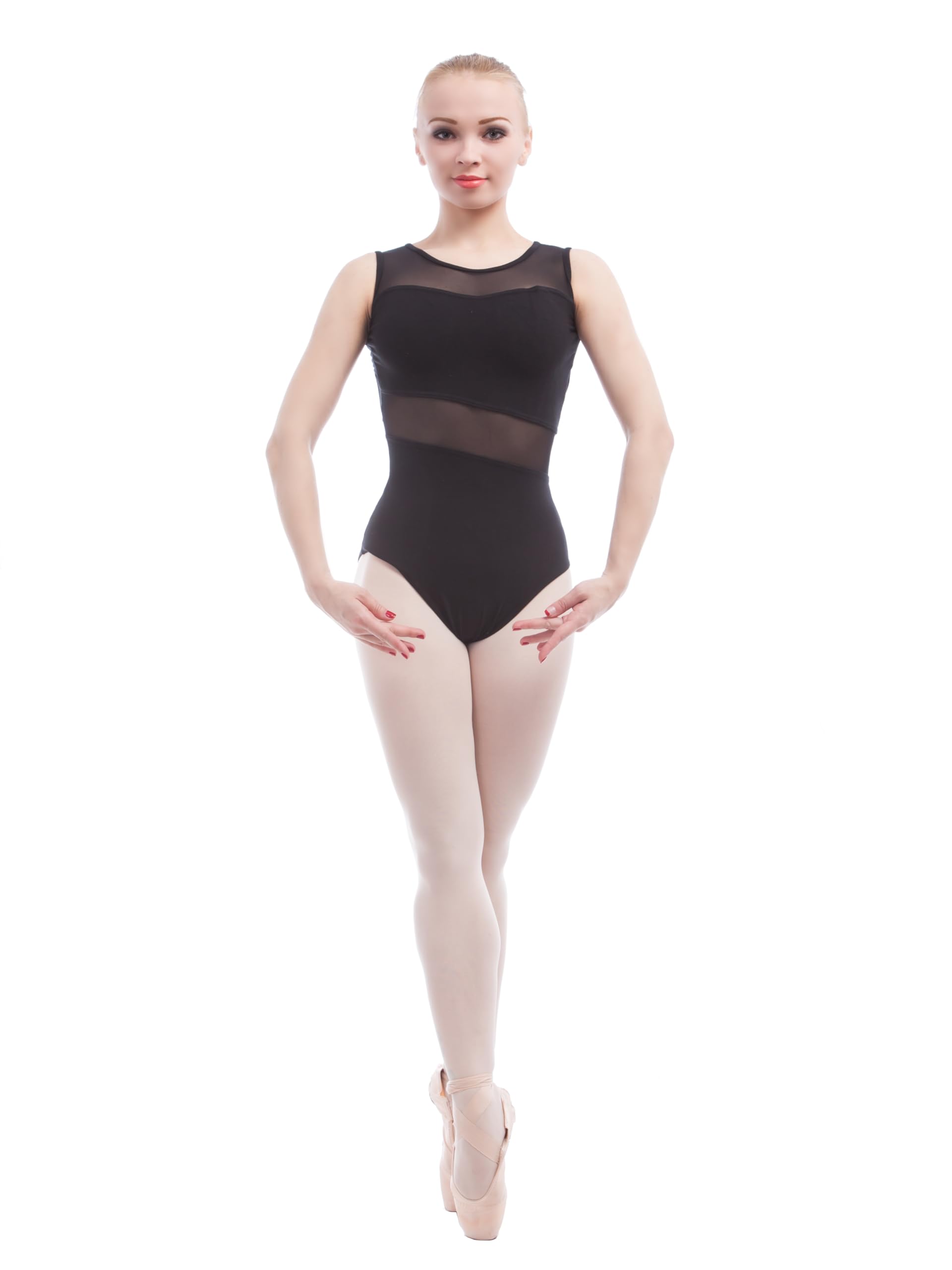 Photo 1 of Dance Favourite Ballet Leotards For Women Tank Sleeve Cotton with Mesh Ballet Dancewear Adult Dance Practice Clothes Gymnastics Leotards A1B014 (XS)