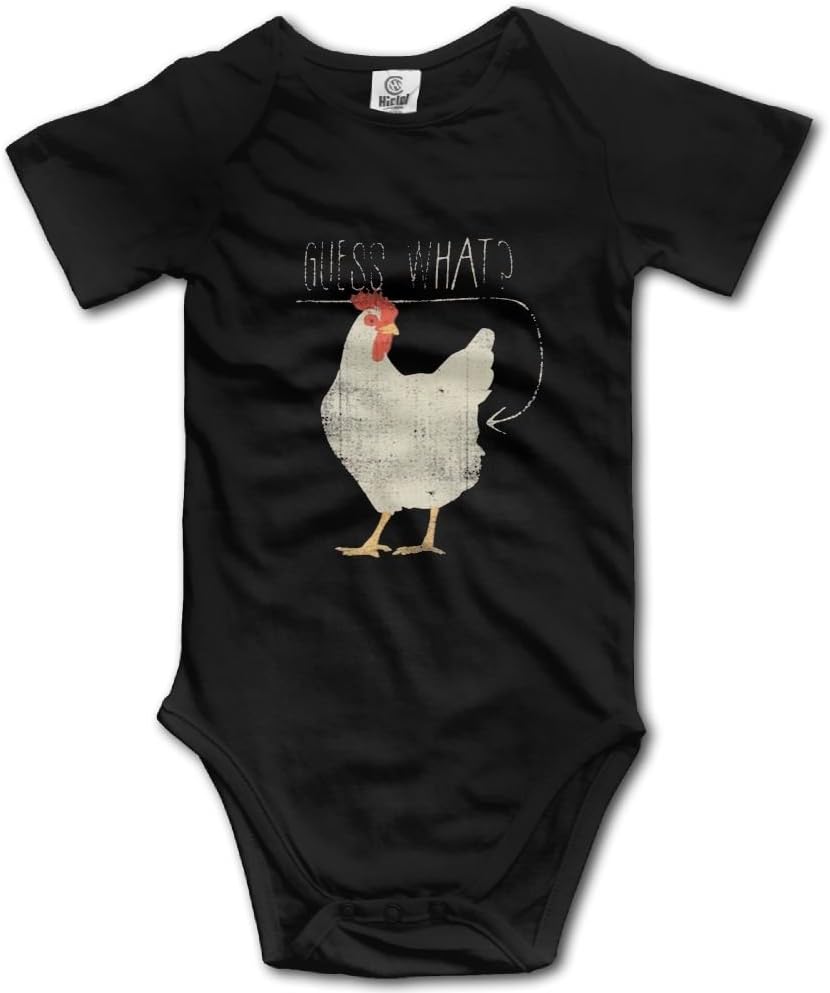 Guess What Chicken Butt Infant Baby Outfit Creeper Short Sleeves Bodysuits Black