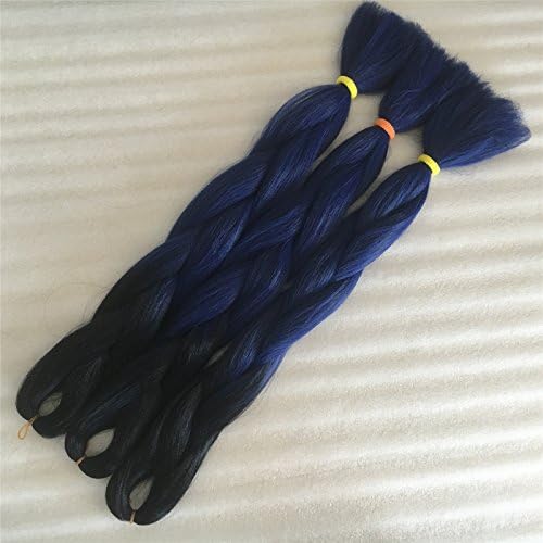 24" Jumbo Braids Kanekalon Synthetic Yaki Straight Twist Hair Extension Ombre 100gr (Blak+Dark Blue)