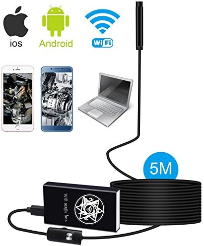 Wireless Endoscope Flexible Wifi Borescope Inspection Camera 2.0 Megapixels Waterproof HD Snake Camera with 6 Adjustable Led Lights for Android and IOS Smartphones, Tablets (5M/16.4ft)