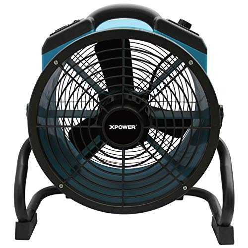 XPOWER X-34AR Variable Speed Sealed Motor Industrial Axial Air Mover, Blower, Fan with Built-in Power Outlets, Blue, 14