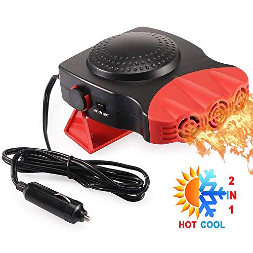 Portable Car Heater, Auto Electronic Heater Fan Fast Heating Defrost 12V 150W Car Heater, Plug Adjustable Thermostat in Cigarette Lighter, 2 in 1 Heating/Cooling Function 3-Outlet Car Heater (Red) - Thumbnail 7