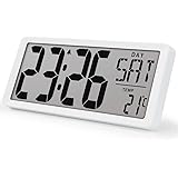 TXL Large Digital Day Wall Clock, Custom 8 Languages Calendar, Count up-Down Timer and Temp Reminder, 12/24Hr Desktop Alarm C