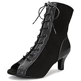 YYTing Women Suede Ballroom Dance Boots Latin Salsa Dress Shoes Practice Footwear 2.5inch 3.5inch Heels YT22