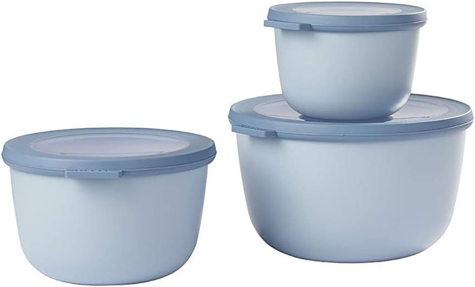 Mepal – Multi Bowl Cirqula 3-Piece Set – Food Storage Container with Lid - Suitable as Airtight Storage Box for Fridge & Freezer, Microwave Container & Servable Dish - 500, 1000, 2000ml - Nordic White