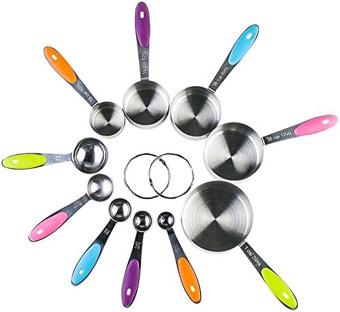 Stainless Steel Measuring Cups and Spoons - with Silicone Handle Grip, Perfect for Baking Accessories
