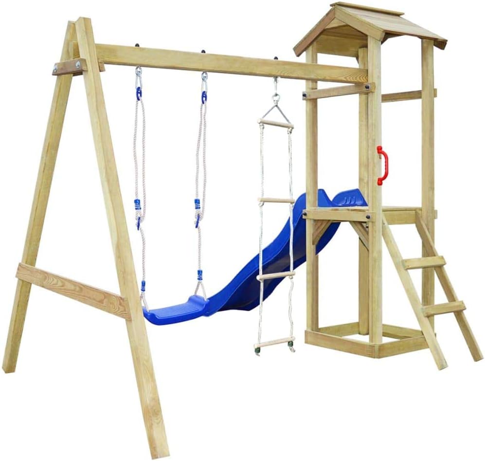 playhouse set with ladder slide and swings