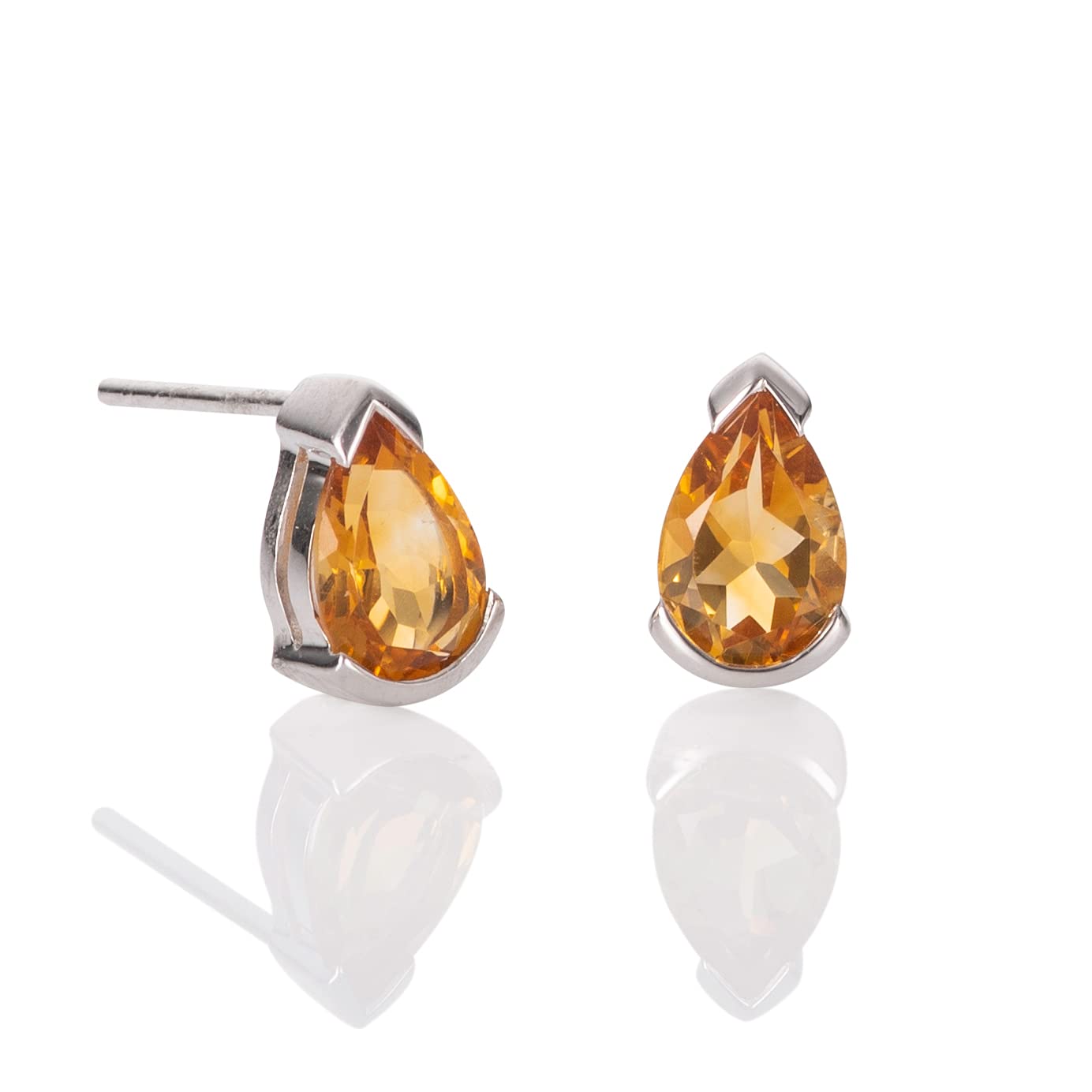 Namana 925 Sterling Silver Earrings for Women with Citrine Gemstones, Natural Gemstone Earrings for Women, 925 Sterling Silver Stud Earrings for Women with Pear-Shaped Citrine, Jewellery for Women