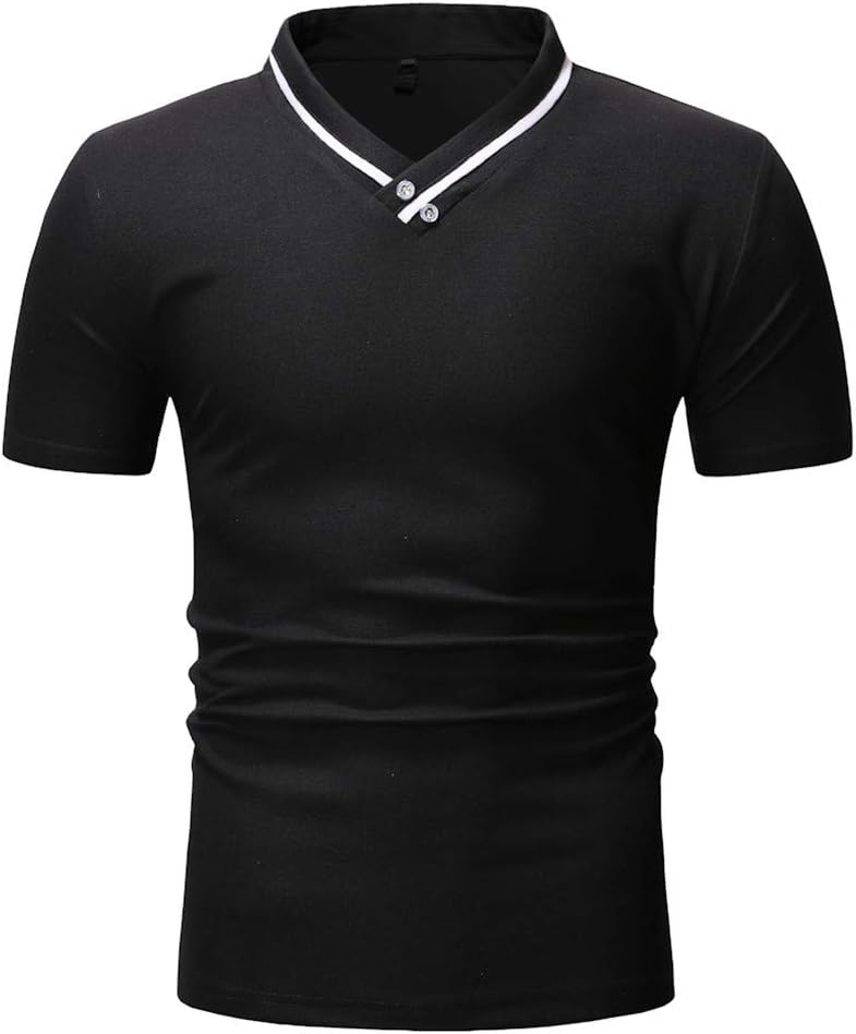 Lookatool Men‘s Fashion Short Sleeve Henry Painting Casual Top Blouse Shirts