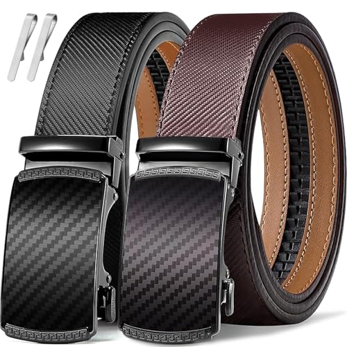 LEMONSEA Cinturones Hombre, 2 Piezas Cinto Hombre, Cinturon Hombre con Hebilla Automática Ajustable, Cinturones Hombre Piel para Traje, Estilo Casual y Vaqueros