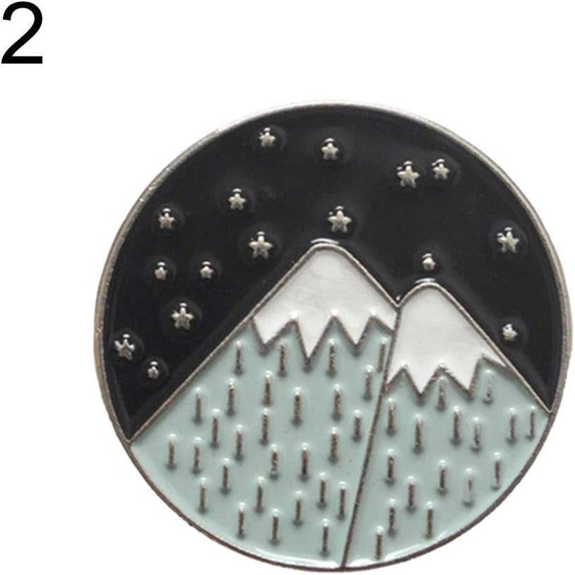 LjQQjDz Brooch Pin Cartoon Mountain Moon Star Enamel Round Brooch Pin Badge Clothes Backpack Decor - 4#