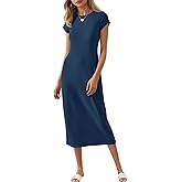 Wenrine Women's Short Sleeve T-Shirt Dress Summer Crew Neck Basic Solid Casual Long Midi Dresses