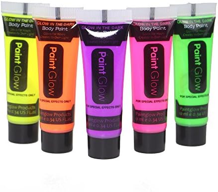 UV Blacklight Reactive Glow In Dark Face and Body Paint 0.34oz - Set of 5 Tubes - Neon Fluorescent
