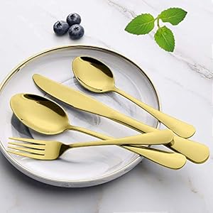 Juego De Cubiertos De Plata Dorada De 24 Piezas, Servicio De Cubiertos De Acero Inoxidable Para 6, Vajilla, Utensilios Para Comer Para La Cocina Del Hogar, Pulido a Espejo, Apto Para Lavavajillas