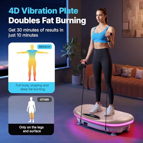 MERACH Vibration Plate Exercise Machine, 4D Whole Body Workout Vibrating Platform with Bluetooth Light Pull Cord, Home Fitness Equipment for Women Men
