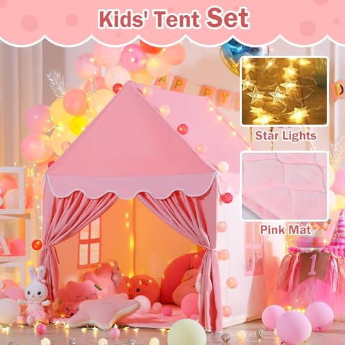 CENXI Kids Play Tent ，with Rug for Girls Large Fairy Playhouse for Kids Princess Castle Tent Gift Toys for Girl Toddler Children Play House (Pink moon)