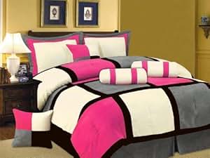 Amazon.com: 5 Piece Pink Black White Bed in a Bag Micro Suede TWIN