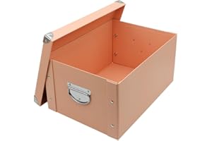 GUOZI Collapsible Storage Box, Decorative Memory Box with Lid & Metal Reinforced Corners, Cardboard File Bin with Handles, Organizer Gift Box for Keepsake Toy Photos Office Nursery Wardrobe Bookshelf
