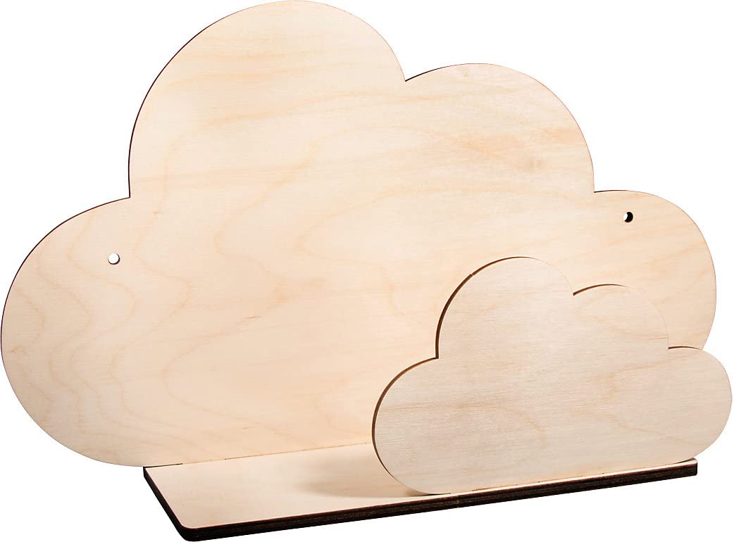 Rayher 62975505 Wood Shelf Construction Kit with Interlocking Parts, Cloud-Shaped Kid's Wooden Shelf, 5 slot-together Pieces, 35x21x10 cm