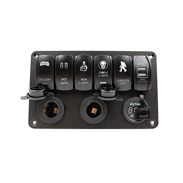 Purishion-Rocker-Switch-Panel-Style-Digital-Voltmeter12V-power-Socket-Dual-31A-USB-Power-Charger-Adapter-Aluminum-Flush-Mount-Blue-6-Gang-Rocker-Black-for-RV-Car-Boat