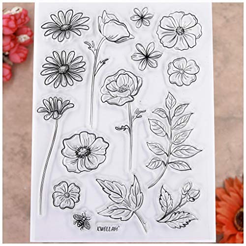 KWELLAM Flowers Leaves Bee Chrysanthemum Clear Stamps for Card Making Decoration and DIY Scrapbooking