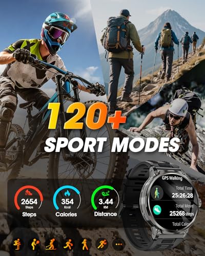 Men's Smart Watch with 1000 mAh Battery, 1.92 Inch AMOLED, 5ATM Waterproof Military Smartwatch, 120+ Sports Modes, Bluetooth Calling, 24/7 Heart Rate/Sleep/Pedometer Android iOS