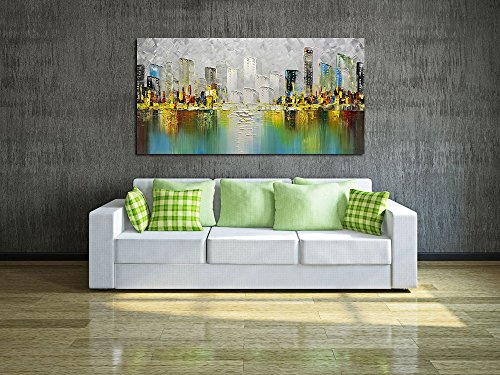 Metuu Modern Canvas Paintings, Texture Palette Knife Landscape Paintings Modern Home Decor Wall Art Painting Original Hand Painted Landscape Wood Inside Framed Ready to hang 24x48inch