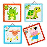 NEW - BRILLIANT IDEA - Solve & Hang it On Your Wall - Magnetic Education Puzzles Kid Toy- Set of 4 Jigsaw Animal Board Game-Hanging Hook- Free bonus 30 Extra Magnetic Pieces