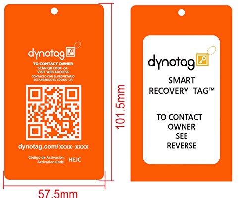 Dynotag Web Enabled Smart Aluminum Convertible Luggage ID Tag + Braided Steel Loop, with DynoIQ & Lifetime Recovery Service (Electric Orange)