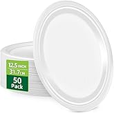 HOMURG Heavy Duty Oval Disposable Paper Plates Dinner Size 10 x 12.5 Inch, Large Oval Shaped Christmas Thanksgiving Easter Paper Plate, White Holiday Birthday Party Dinner Plates & Dishware 50 Count