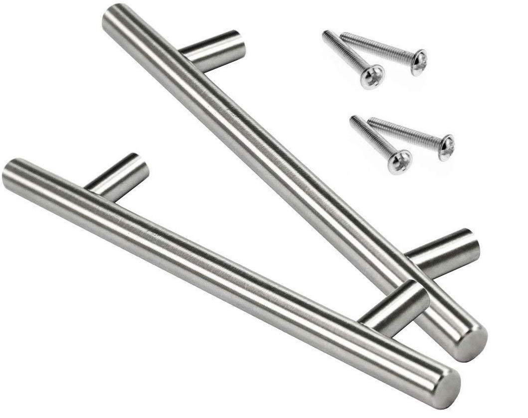 Shentian 2Pcs 96mm Stainless Steel T bar Handle Kitchen Cup Board Cabinet Door Knobs,Brushed Nickel Stainless Steel Kitchen Cabinet (Round Handle Pull)