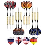12 Pack Steel Tip Darts with National Flag Flights-18g Darts with Aluminum Shafts | Brass Barrels-Includes 24 Flights (8 Styles) | a Dart Sharpener - Dart flights for Professional or Beginner Throwing