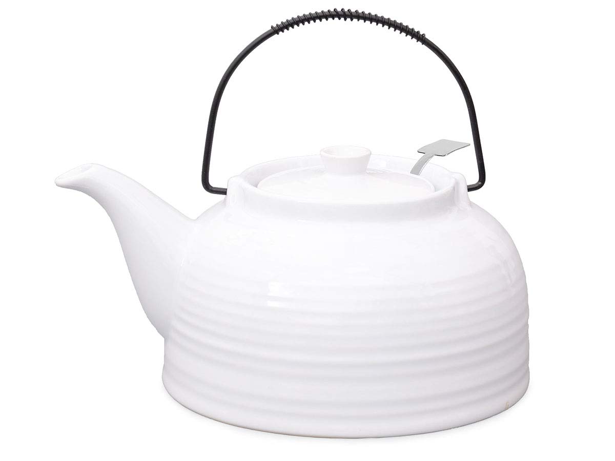 Nelly Aricola Modern Teapot 1.5 Litres in White/White Made of Heat-Resistant Ceramic with Stainless Steel Filter