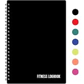 Fitness Logbook (Black) - A5 Undated Workout Journal For Men &amp; Women - Plastic Cover &amp; Thick Paper - Planner Log Book To Track Weight Loss, Muscle Gain, Gym Exercise, Bodybuilding Progress