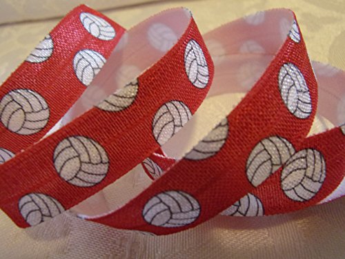 Fold Over Elastic Red Volleyball Print 5 8 Wide 10 Yards