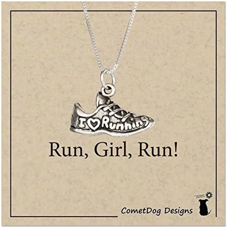 Sterling Silver 18 inch "I Love Running" Running Shoe Sneaker Pendant Necklace