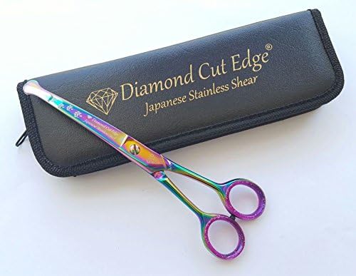 Diamond Cut Edge Professional Pet Dog Grooming Scissors Shears 6.5" Curved Ball Tip Face and Paw Japanese Stainless with Case