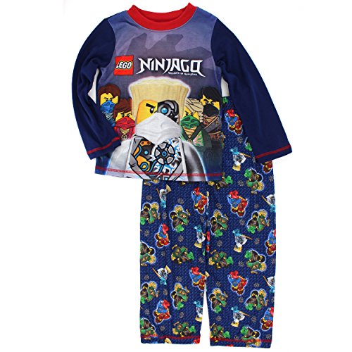 Lego Ninjago Boys Long Sleeve Poly Pajamas (8, Navy Masters of Spinjitzu)