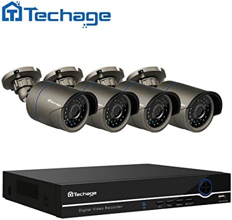 Techage 48V 4CH 1080P POE Home Surveillance Security Camera System with Audio/Night Vision/Motion Detection/Email Alert/Remote View, Without Hard Drive, Grey