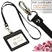 Lucstar Professional ID Badge Holder with Clip Lanyard Horizontal,Genuine Leather Badge Holder Heavy Duty, Clear Window Coach Name Holder for Women Men Work Student ID, Nurse Company(Black)