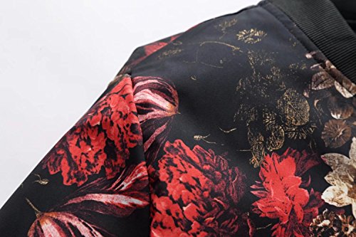 HENGAO Men's Casual Zipper Front Flowers Print Lightweight Varsity Jacket, JK776 Black, S/36 = Tag L - Thumbnail 3