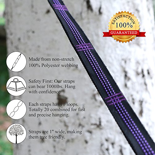 Oileus X-large Double Camping Hammocks Outdoor-Lightweight Nylon Portable Hammock, Beach Hammock Purple-10ft Straps with Loops & Carabiners-For Backpacking Beach Yard 130" L x 78" W